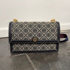 T MONOGRAM JACQUARD SHOULDER BAG